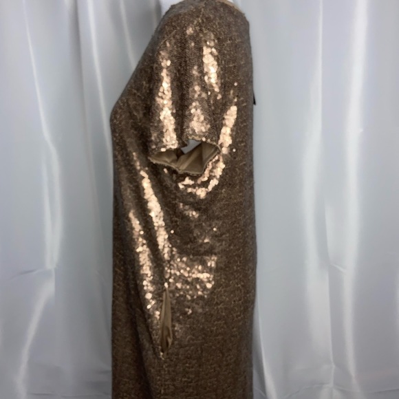 NWT Gold Sequin Scoop Neck Short Casual Dress with pockets size M - Picture 4 of 12